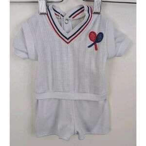 Kessler Baby 0-3m Tennis Romper Vintage Outfit Newborn Red White Blue
